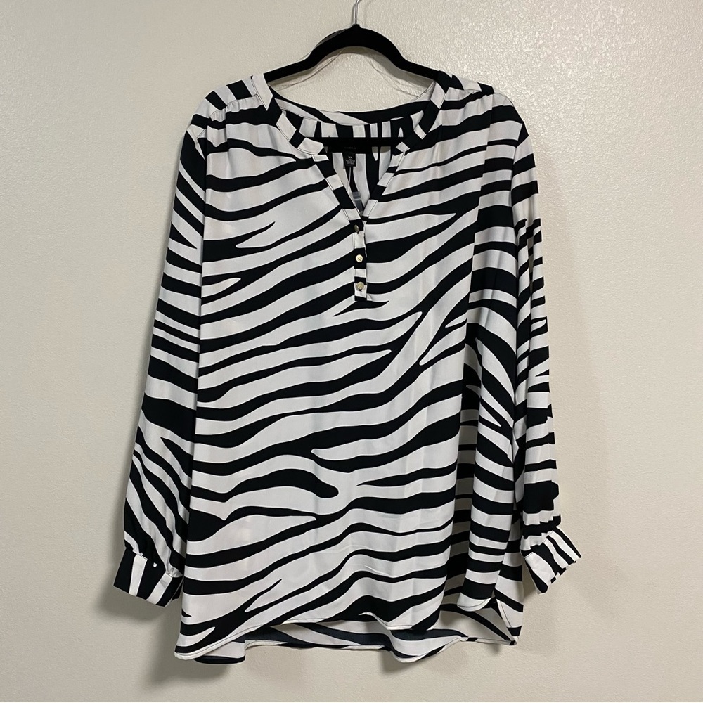 Investments Top Womens Size 3X Zebra Print Blouse NWT